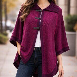 Diktons Barcelona Open Cardigan Poncho Front Closure Merino Wool Size S